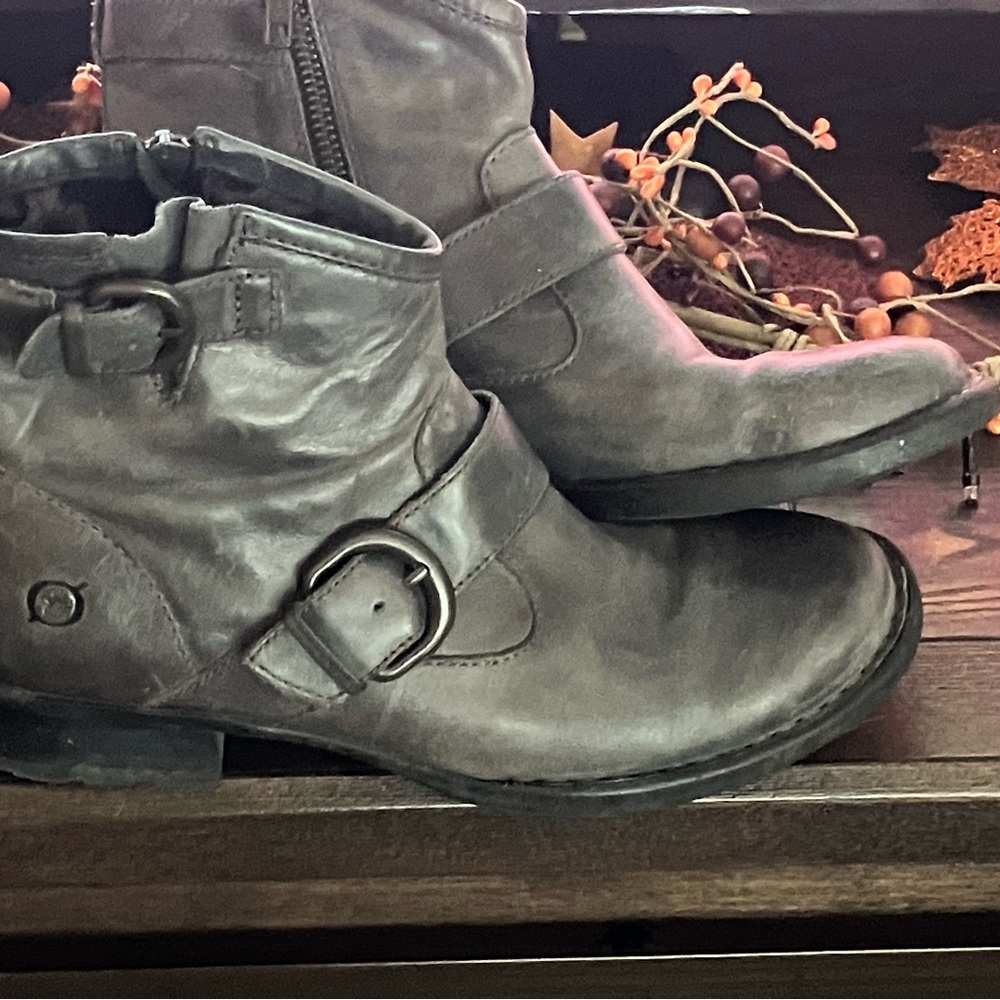 Born Charcoal Ankle Boots with Buckle Detail